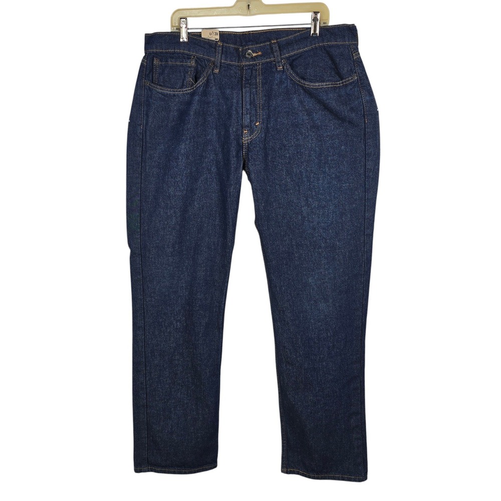 Levis 514 Straight Fit Mens Jeans Dark Indigo Blue Stretch Denim 34x32 Irregular